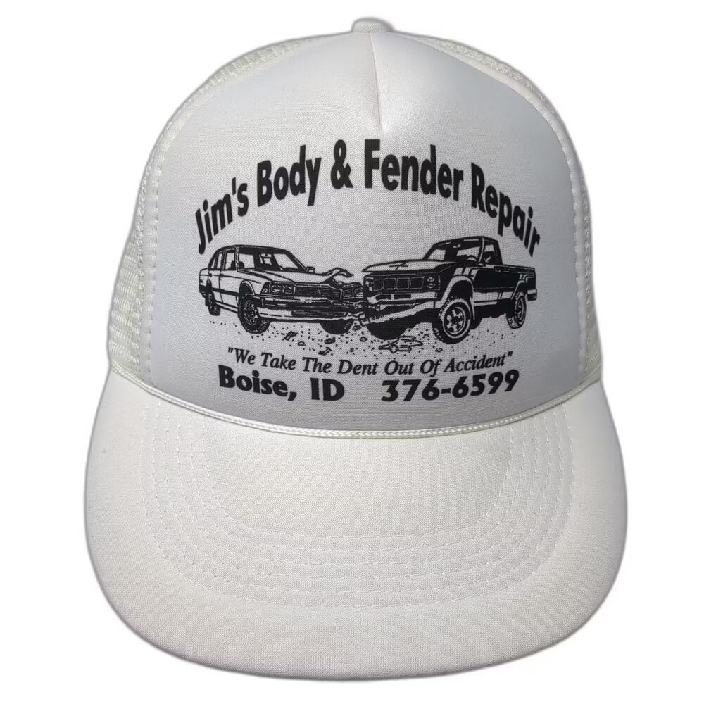 Capital Caps Trucker Hat White Black One Size Jim's Body Fender Repair Boise ID